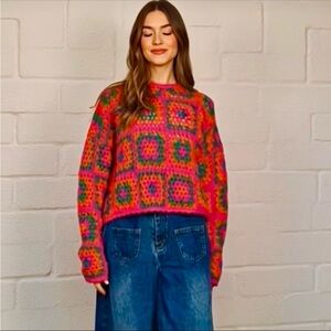 Patch Work Sweater  Crochet Sweater / Boho Sweater Davi & Dani NWT Oversized